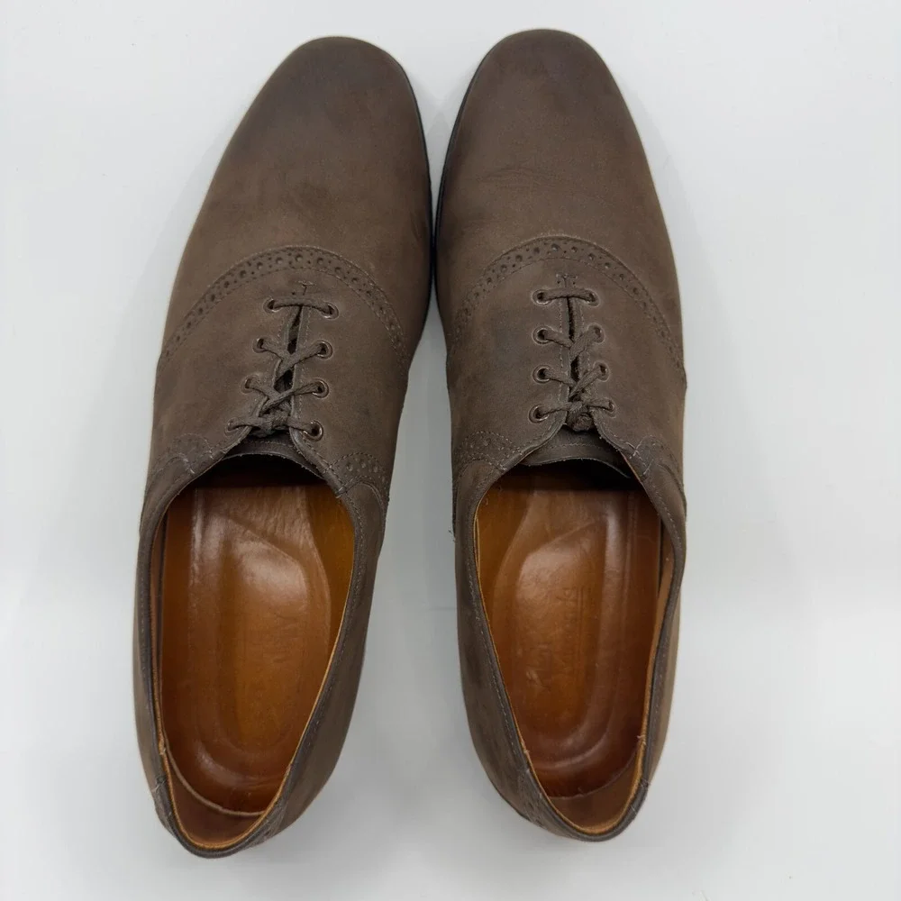 Allen Edmonds Oxfords Mens 13 AA Narrow Nubuck Vibram Gumlite Brown Brogue Suede